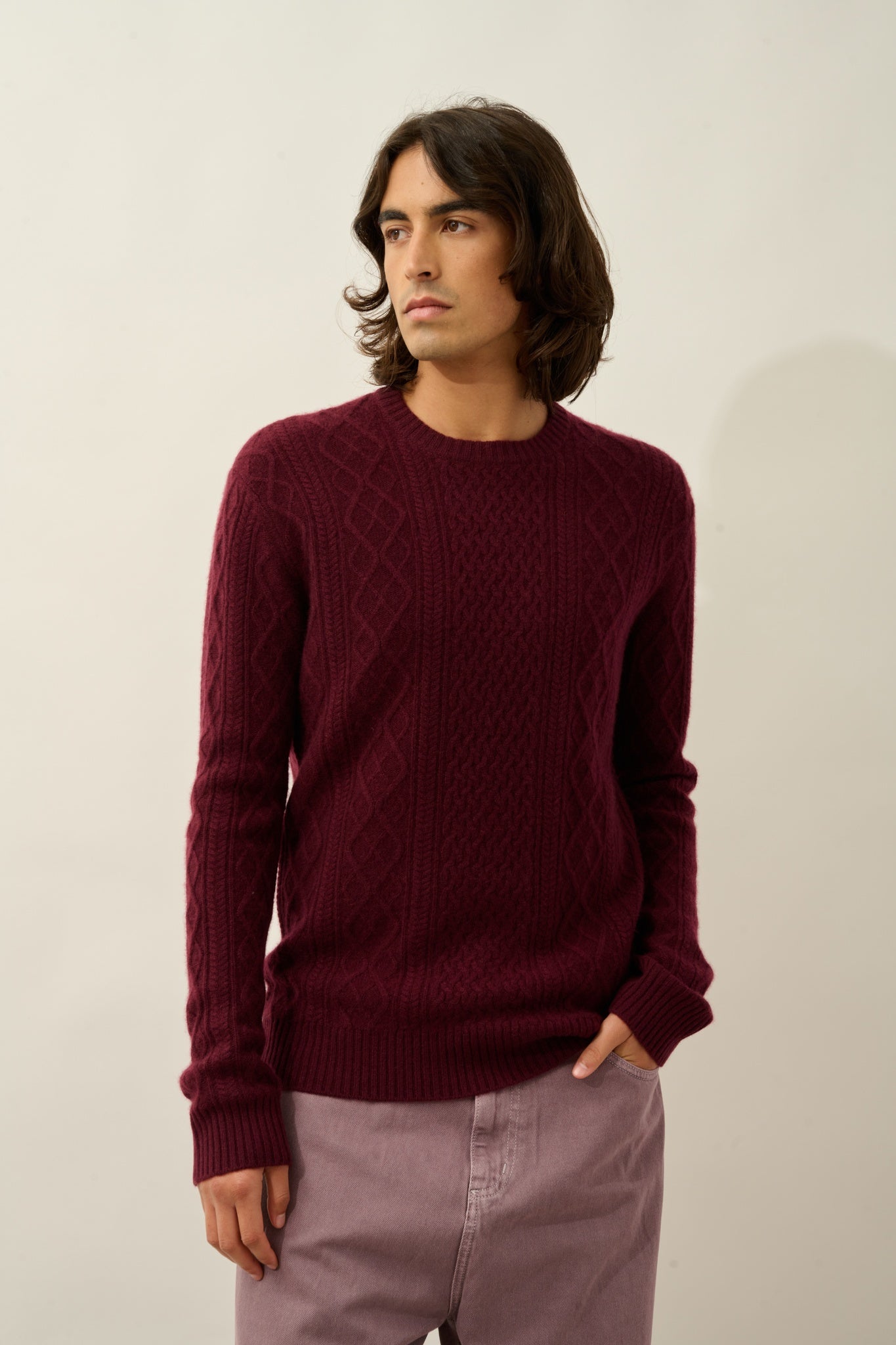 WIND pull col rond 4 fils mûre 100% cachemire