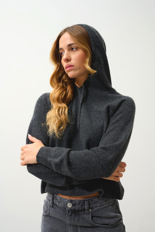 YARLSIDE hooded sweater carbon mottled 100% cashmere