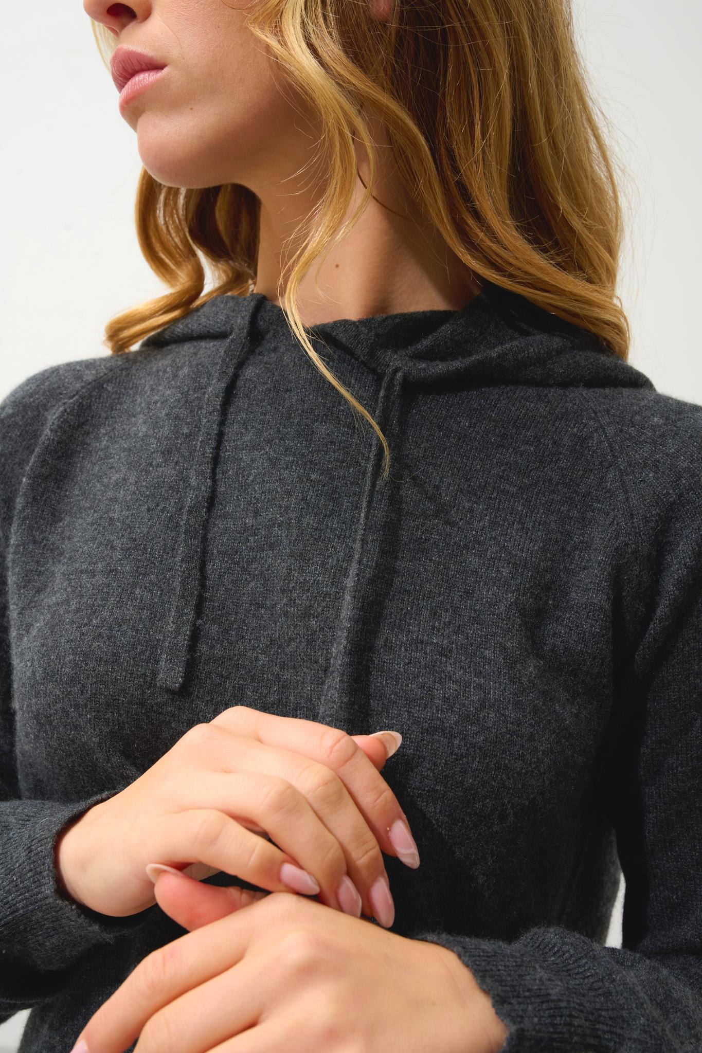 YARLSIDE pull capuche carbone chiné 100% cachemire