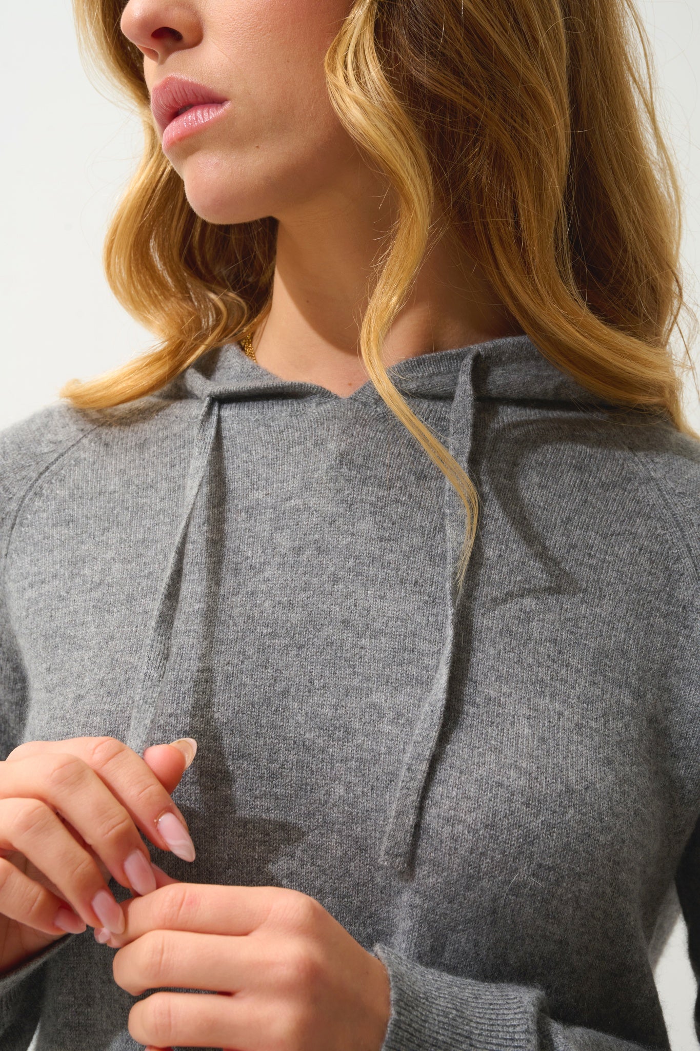 YARLSIDE pull capuche flanelle chiné 100% cachemire