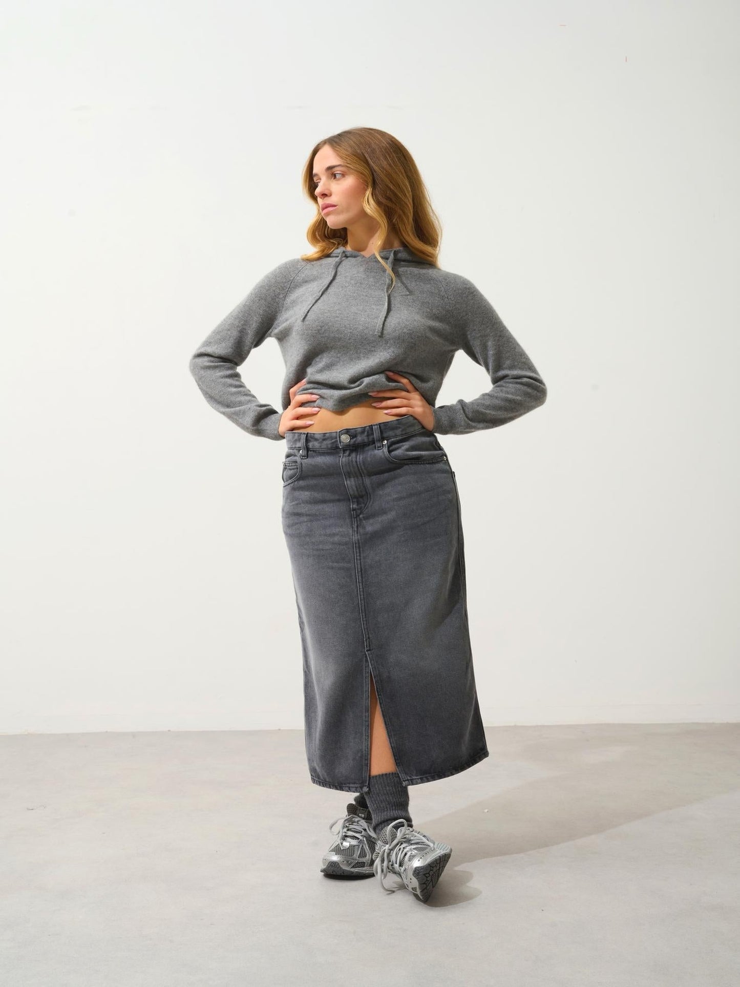 YARLSIDE pull capuche flanelle chiné 100% cachemire