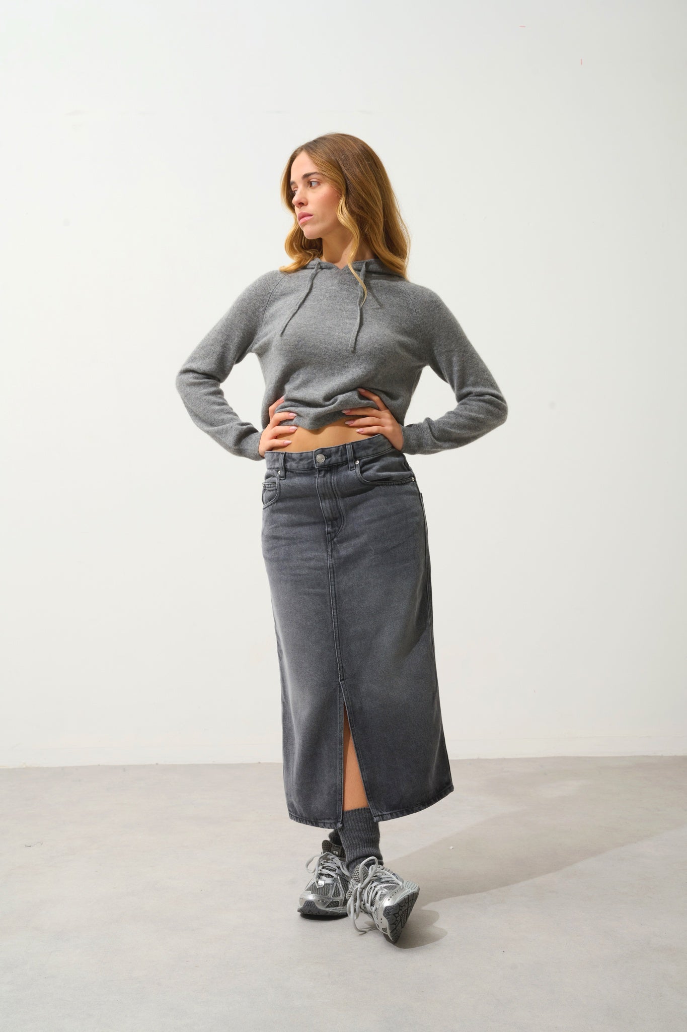 YARLSIDE pull capuche flanelle chiné 100% cachemire