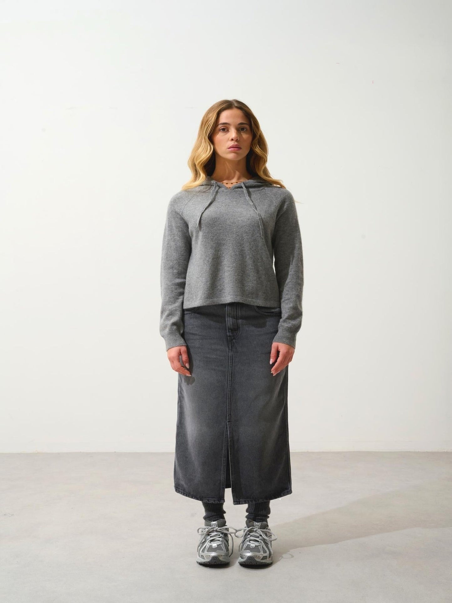 YARLSIDE pull capuche flanelle chiné 100% cachemire