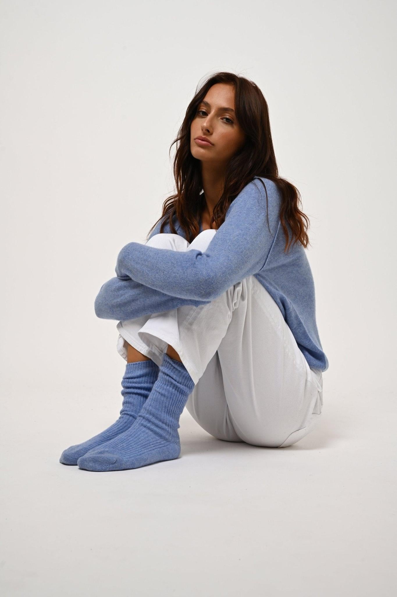 CHEWILA 4-thread socks sky 100% cashmere