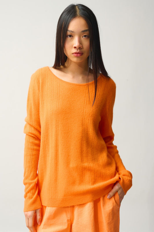 DIANA pull col bateau mandarine 100% cachemire