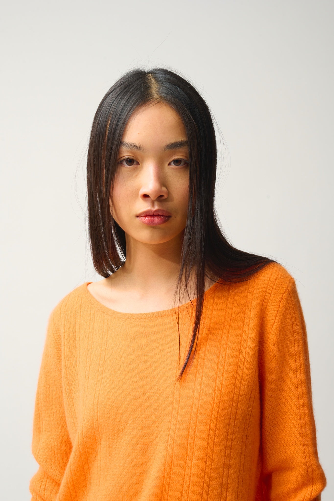 DIANA pull col bateau mandarine 100% cachemire