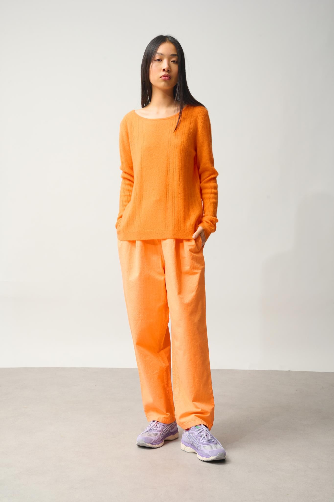 DIANA pull col bateau mandarine 100% cachemire