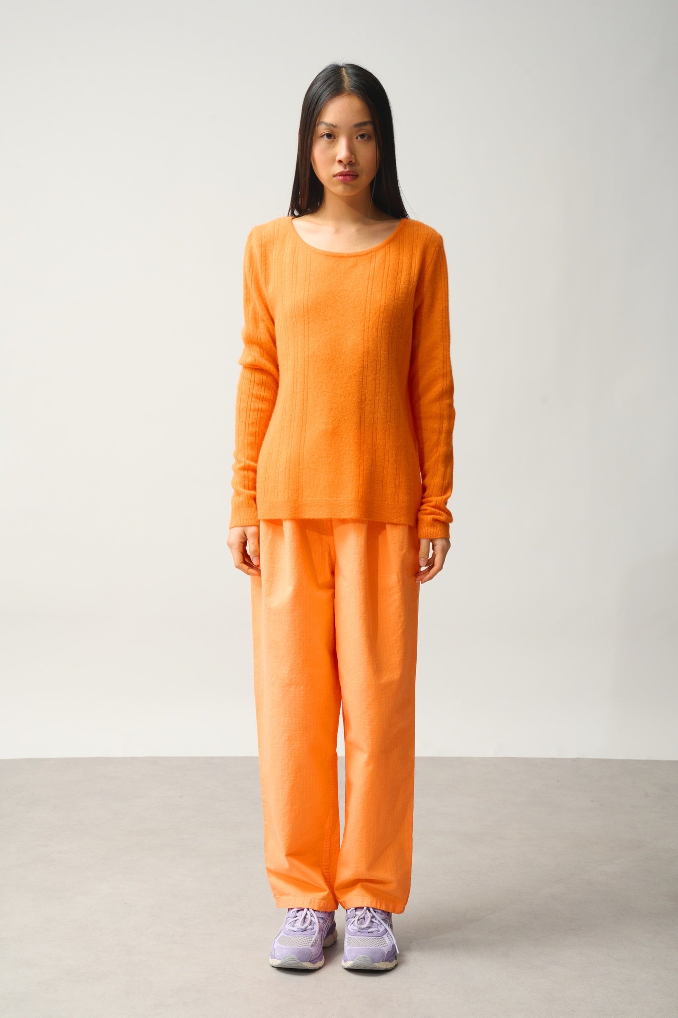 DIANA pull col bateau mandarine 100% cachemire