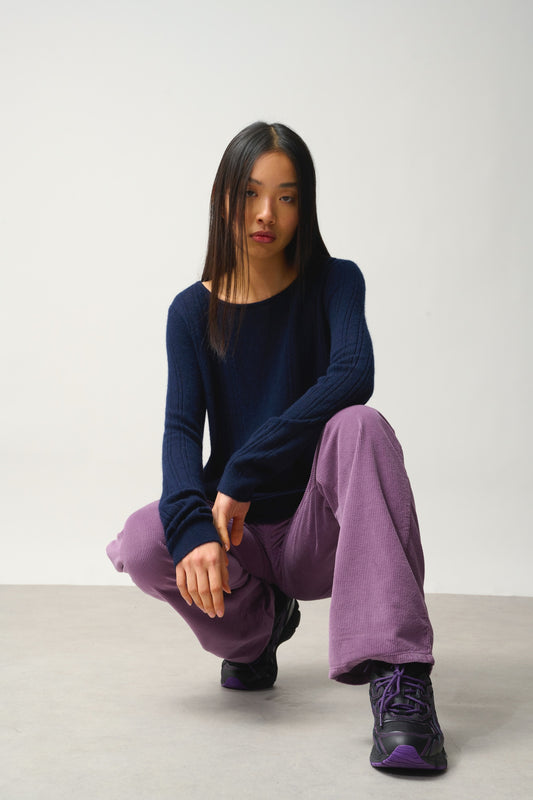 DIANA pull col bateau navy 100% cachemire