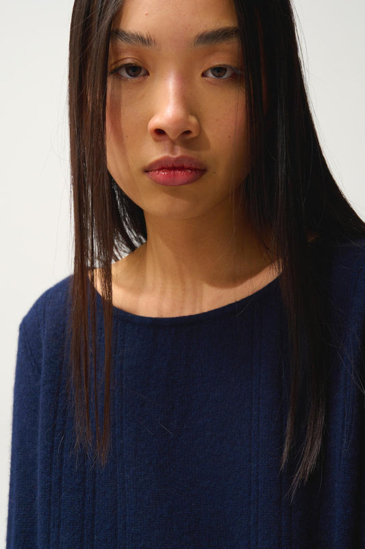 DIANA navy boat-neck sweater 100% cashmere