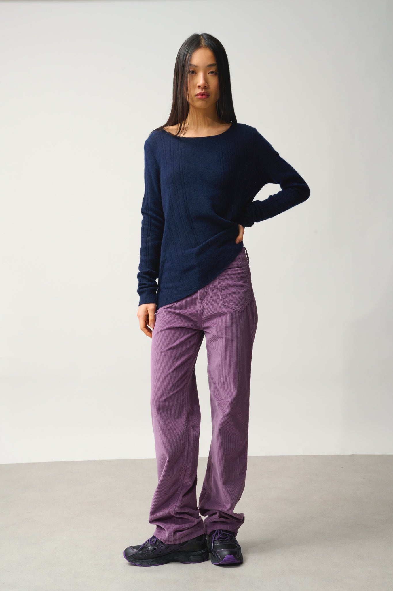 DIANA pull col bateau navy 100% cachemire