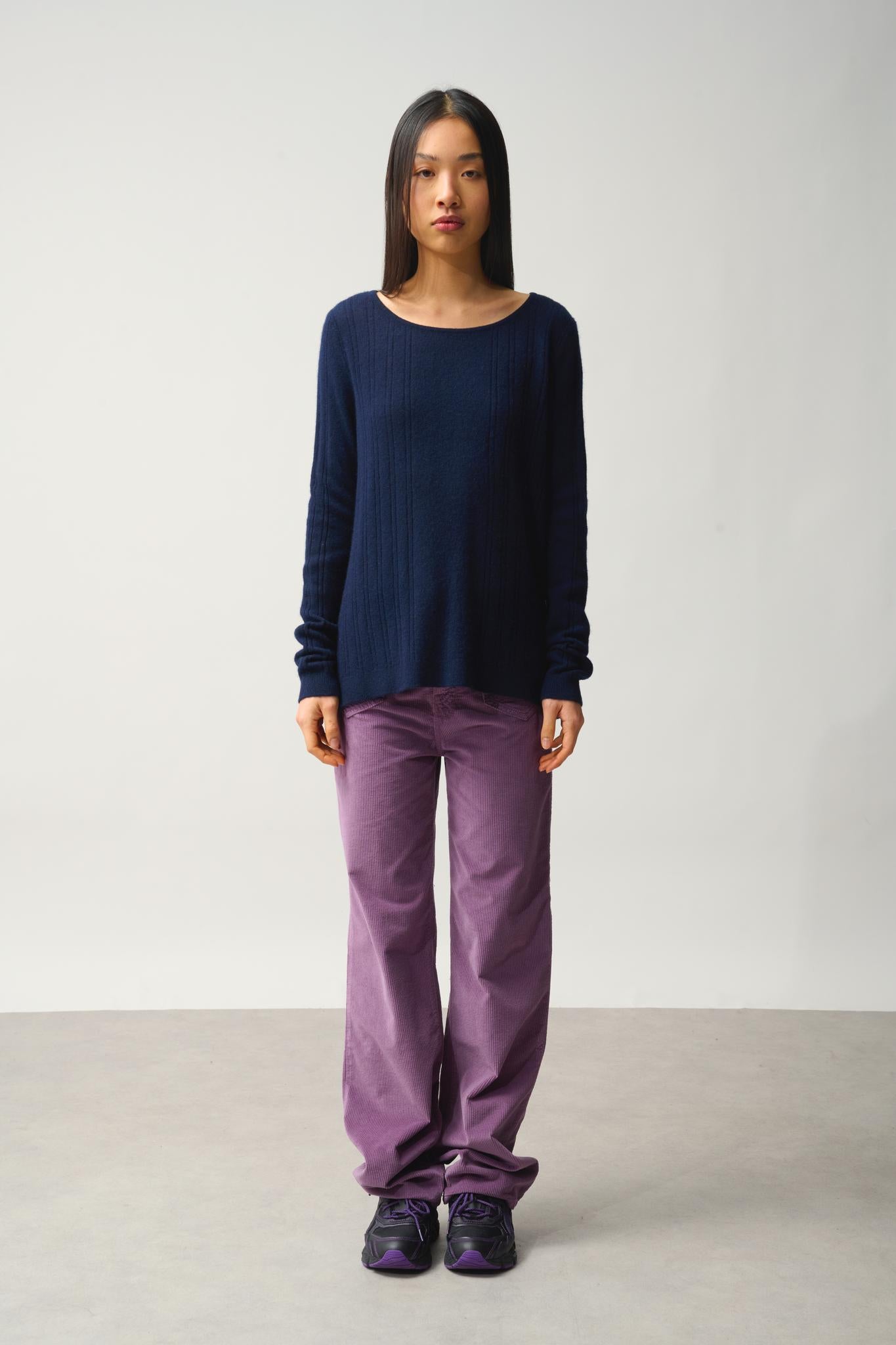 DIANA navy boat-neck sweater 100% cashmere