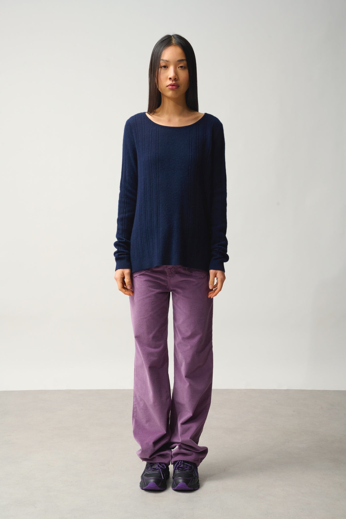 DIANA pull col bateau navy 100% cachemire