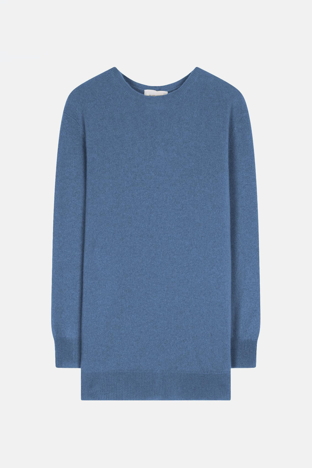 ESTARIS Pullover Rundhalsausschnitt geknöpft Rücken blau Denim 100% Kaschmir