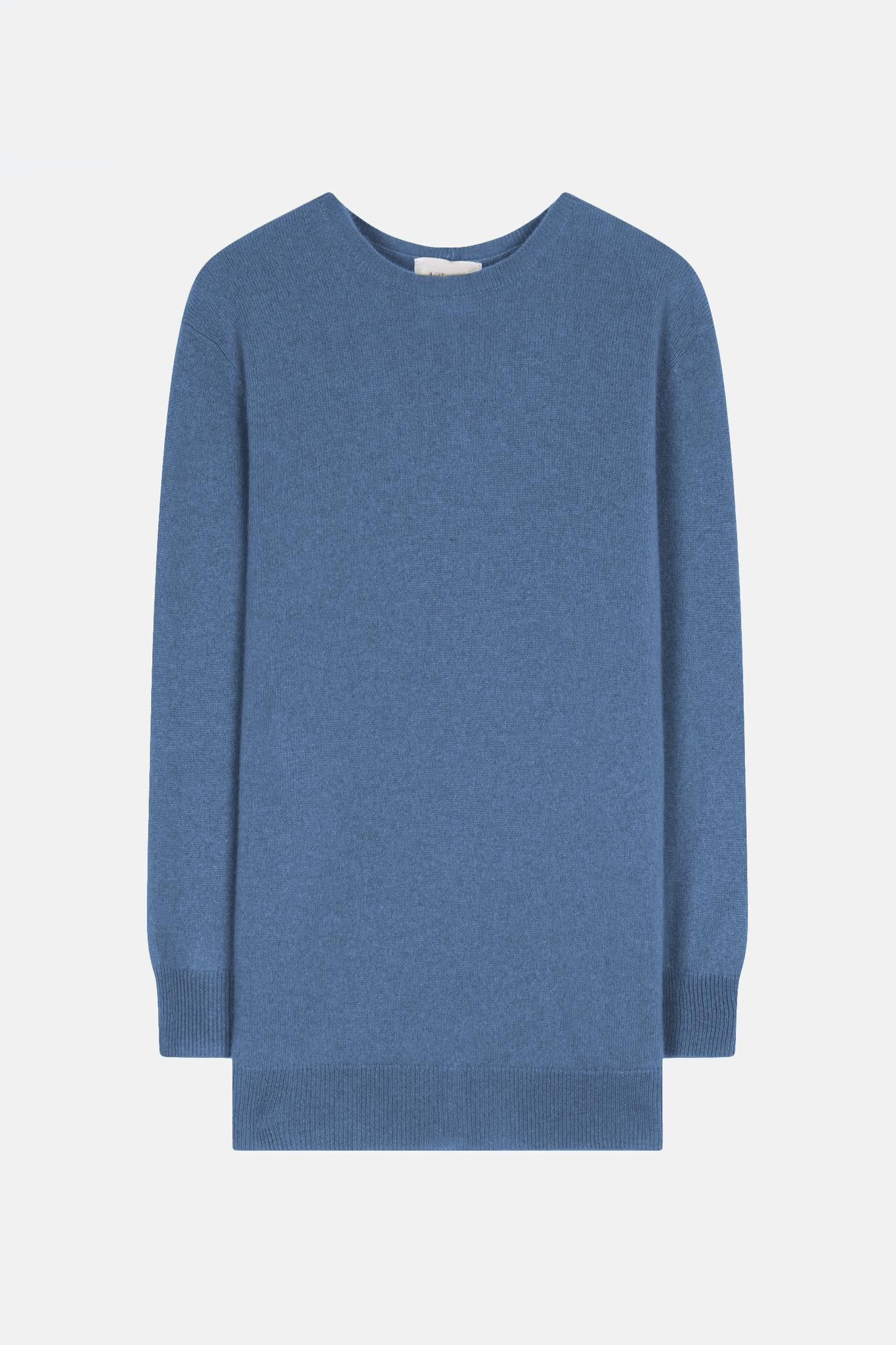 ESTARIS Pullover Rundhalsausschnitt geknöpft Rücken blau Denim 100% Kaschmir