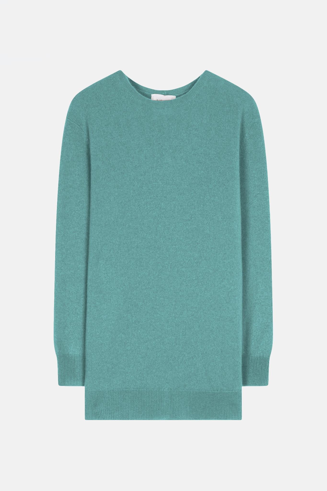 ESTARIS Pullover Rundhalsausschnitt geknöpft Rücken grün meliert 100% Kaschmir