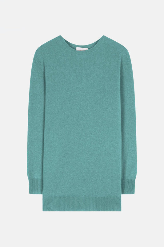 ESTARIS Pullover Rundhalsausschnitt geknöpft Rücken grün meliert 100% Kaschmir