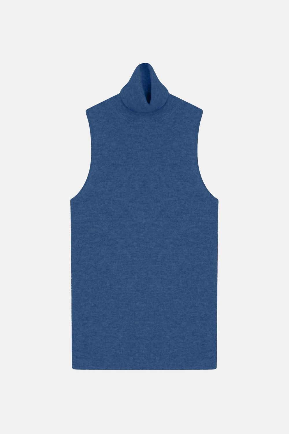 CAPUCIN ärmelloser Rollkragenpullover in Denimblau aus 100% Kaschmir