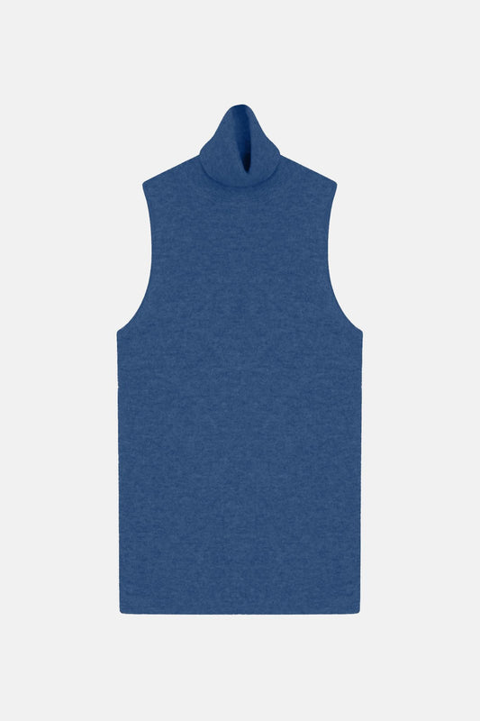 CAPUCIN ärmelloser Rollkragenpullover in Denimblau aus 100% Kaschmir