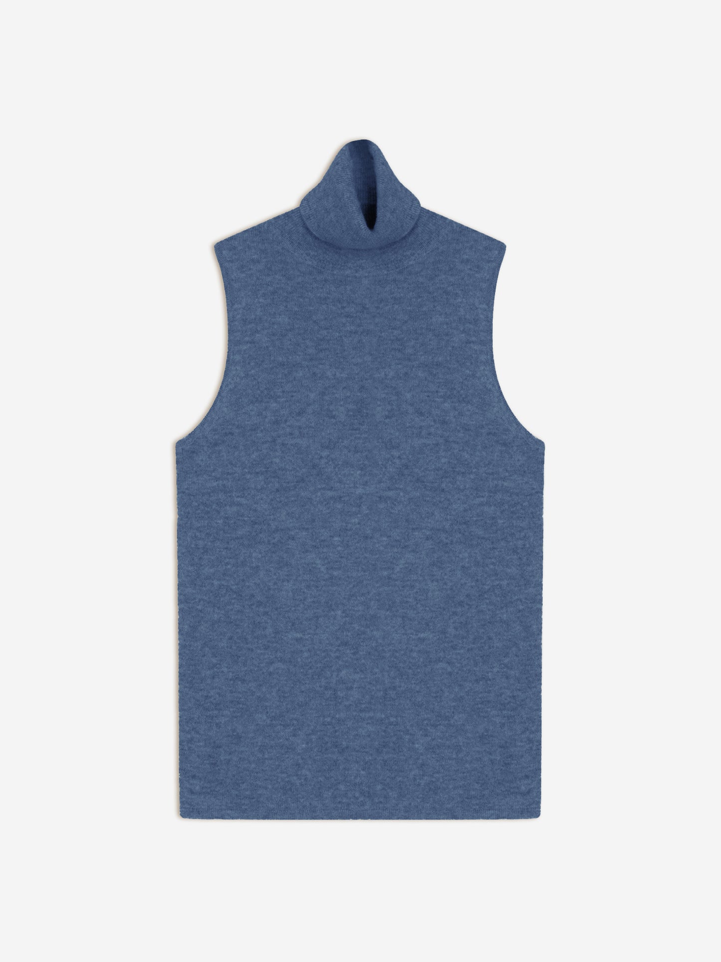 CAPUCIN ärmelloser Rollkragenpullover in Denimblau aus 100% Kaschmir