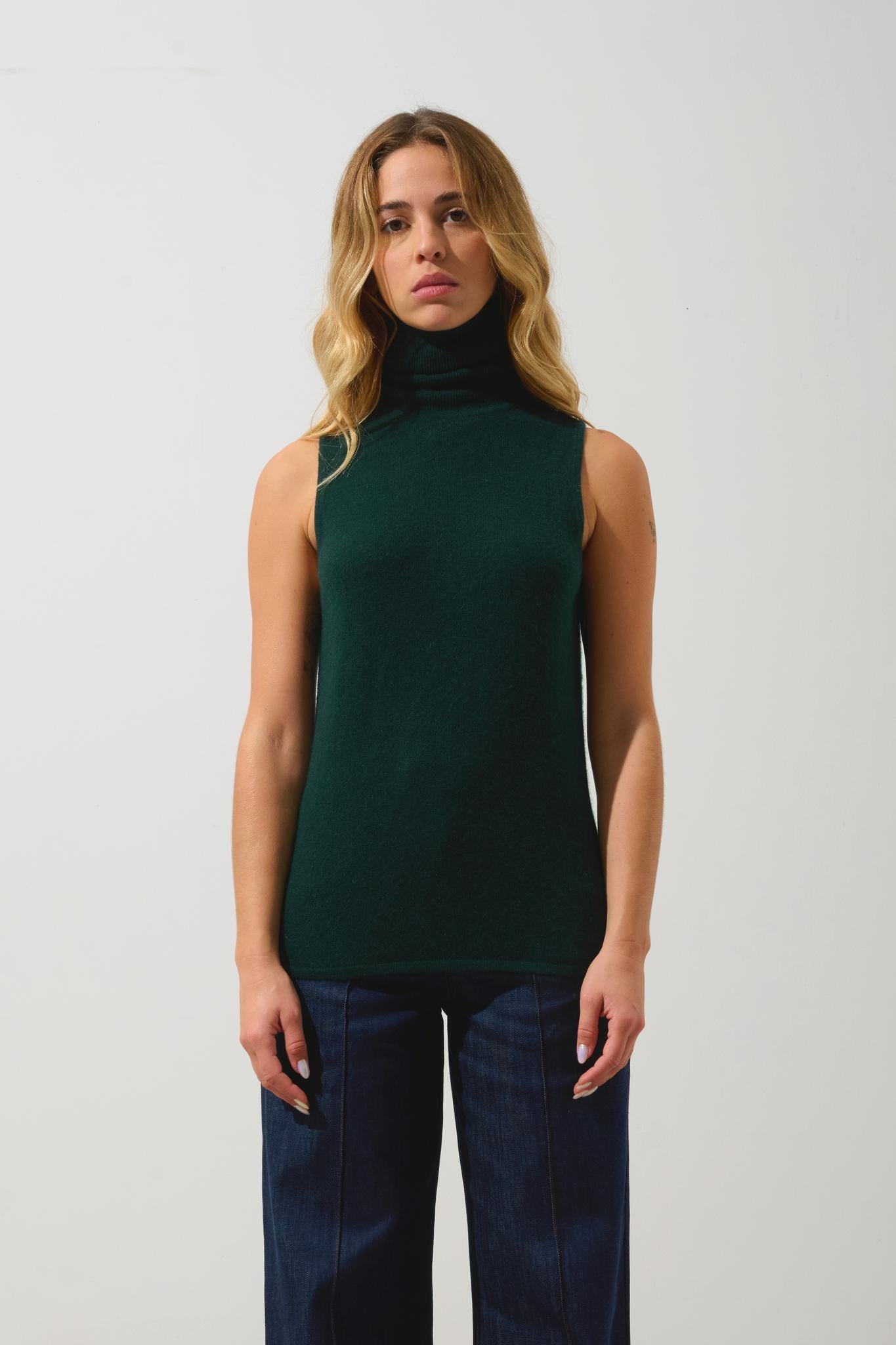 CAPUCIN cypress sleeveless turtleneck sweater 100% cashmere