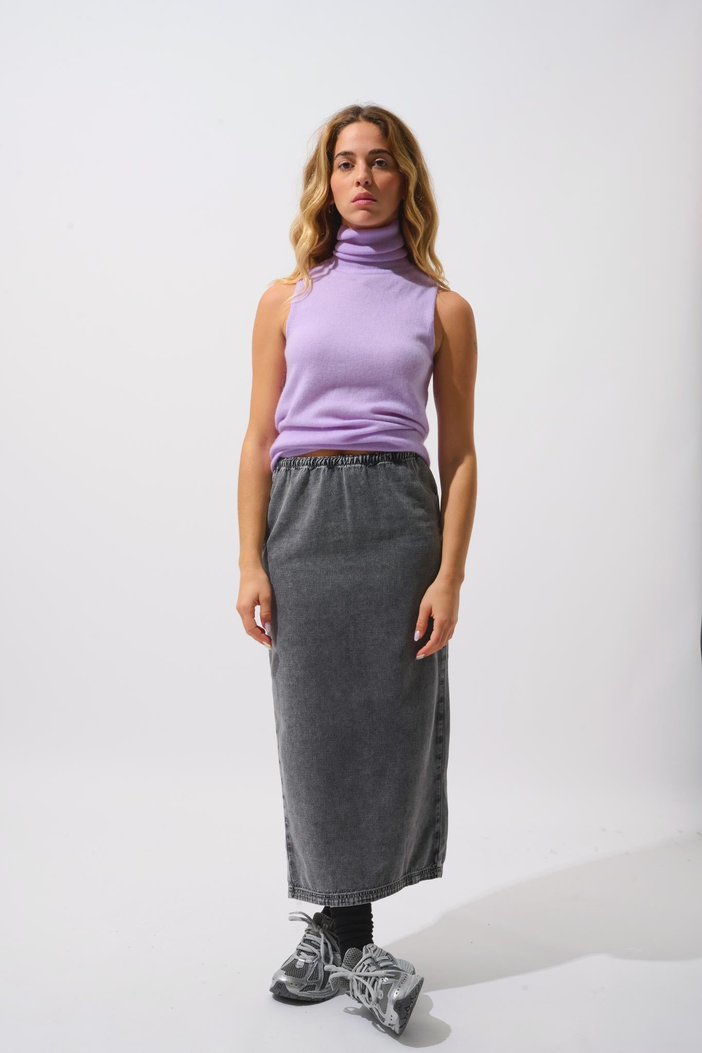 CAPUCIN mauve sleeveless turtleneck sweater 100% cashmere