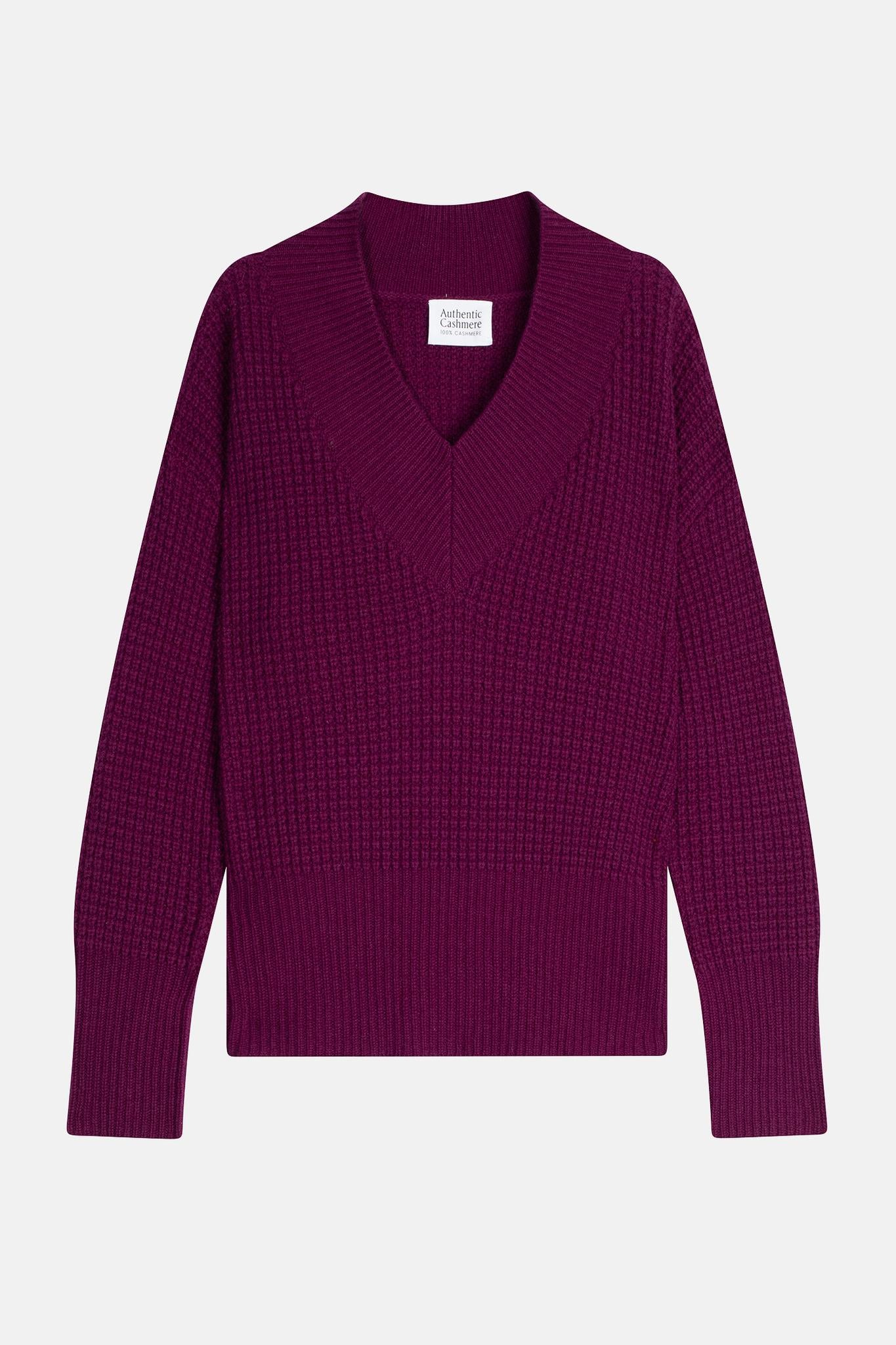 ALPANDE pull col v 8 fils prune 100% cachemire