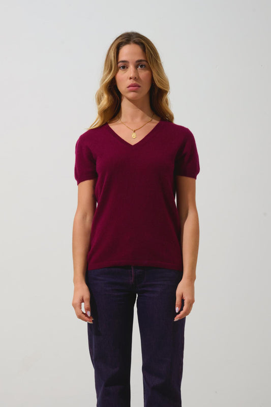 KALI thirt v-neck burgundy 100% cashmere