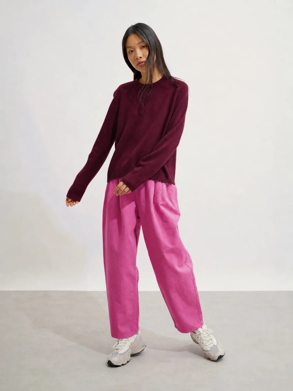 LORENA Pull Col Rond 4 Fils Bordeaux