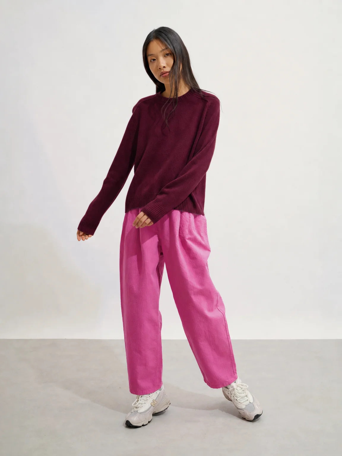 LORENA Pull Col Rond 4 Fils Bordeaux