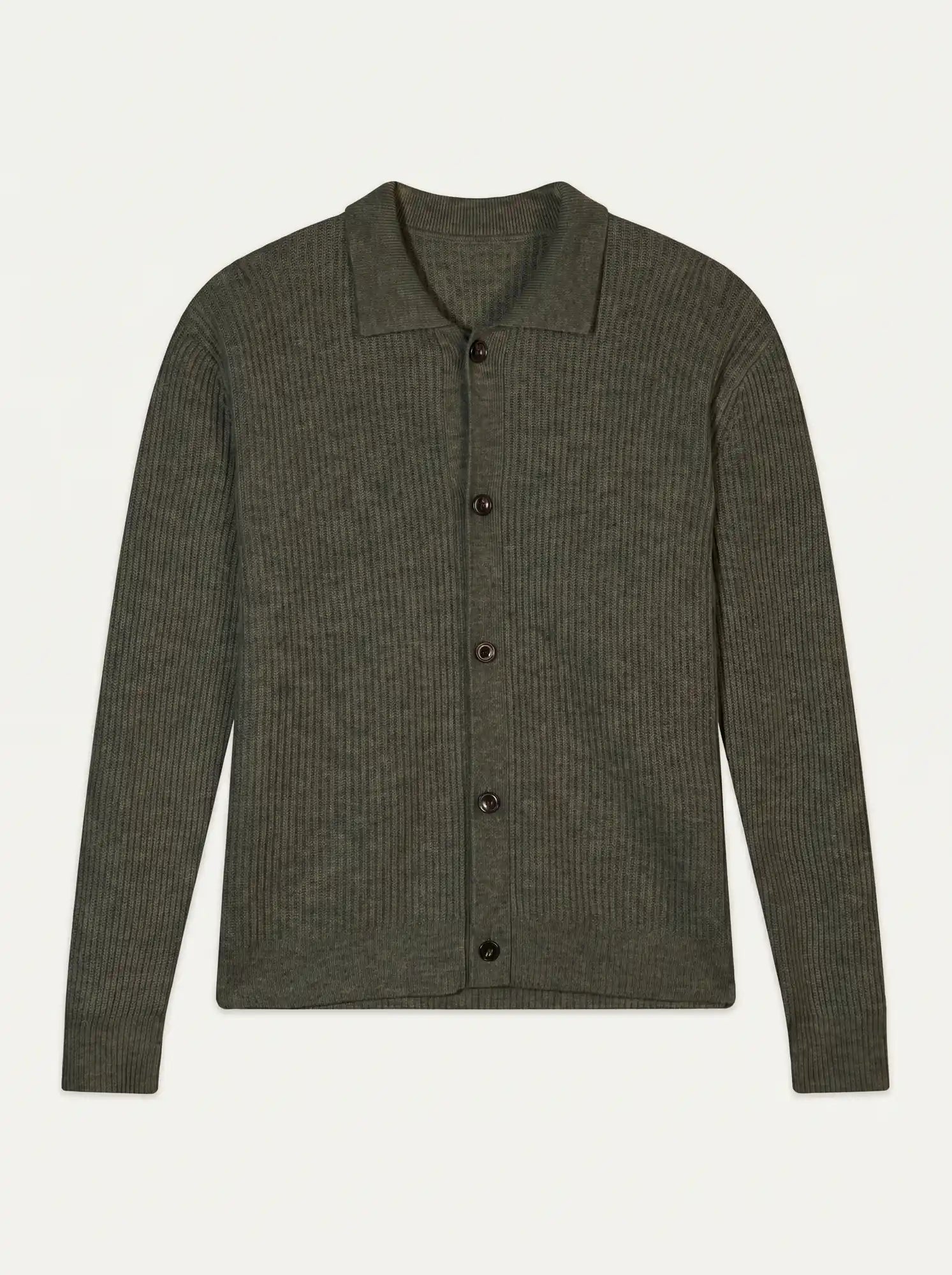 EVANS Veste Boutonnée Col Chemise 4 Fils Kaki Chiné
