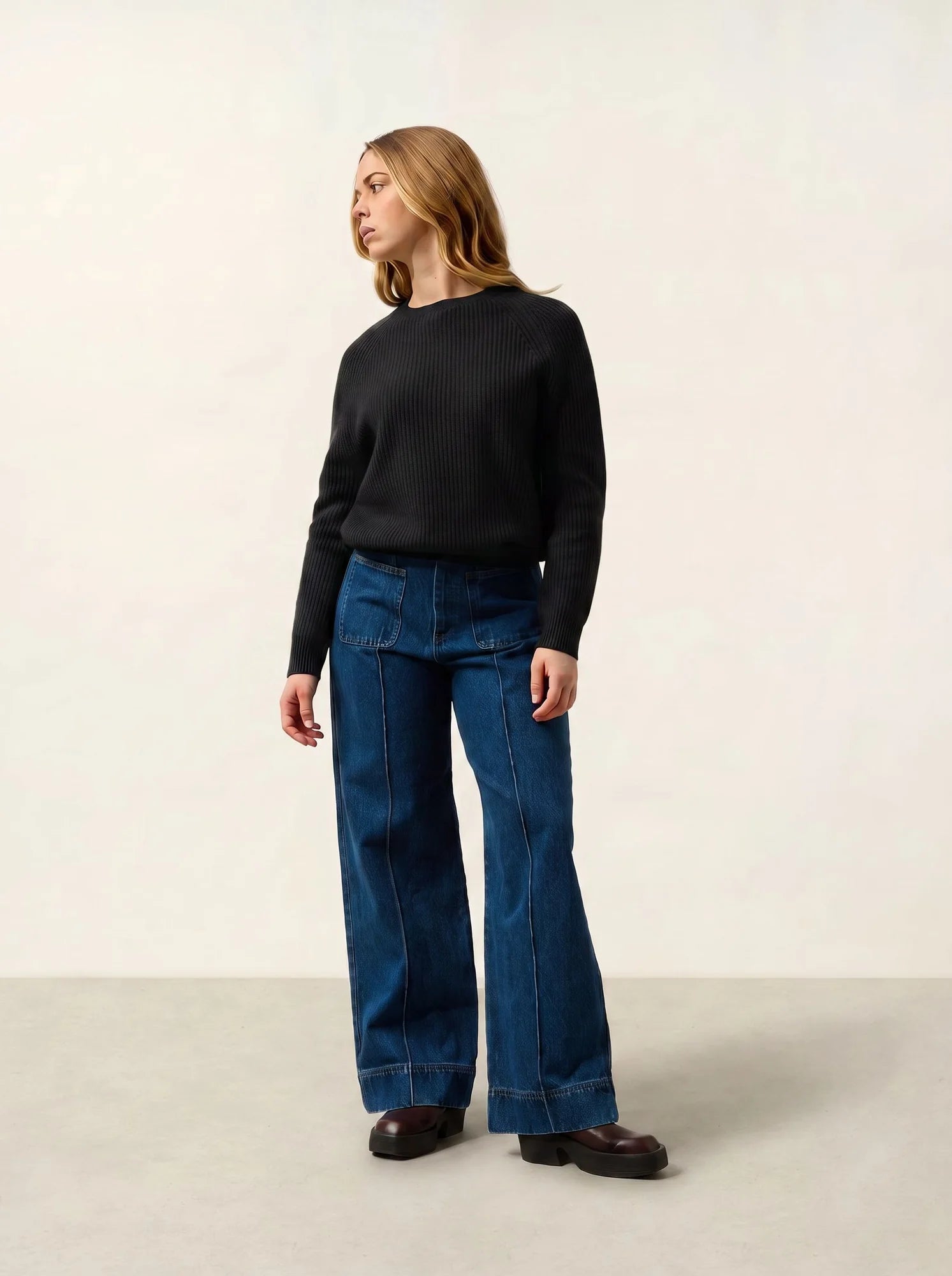 NORYA Pull Col Rond 4 Fils Noir