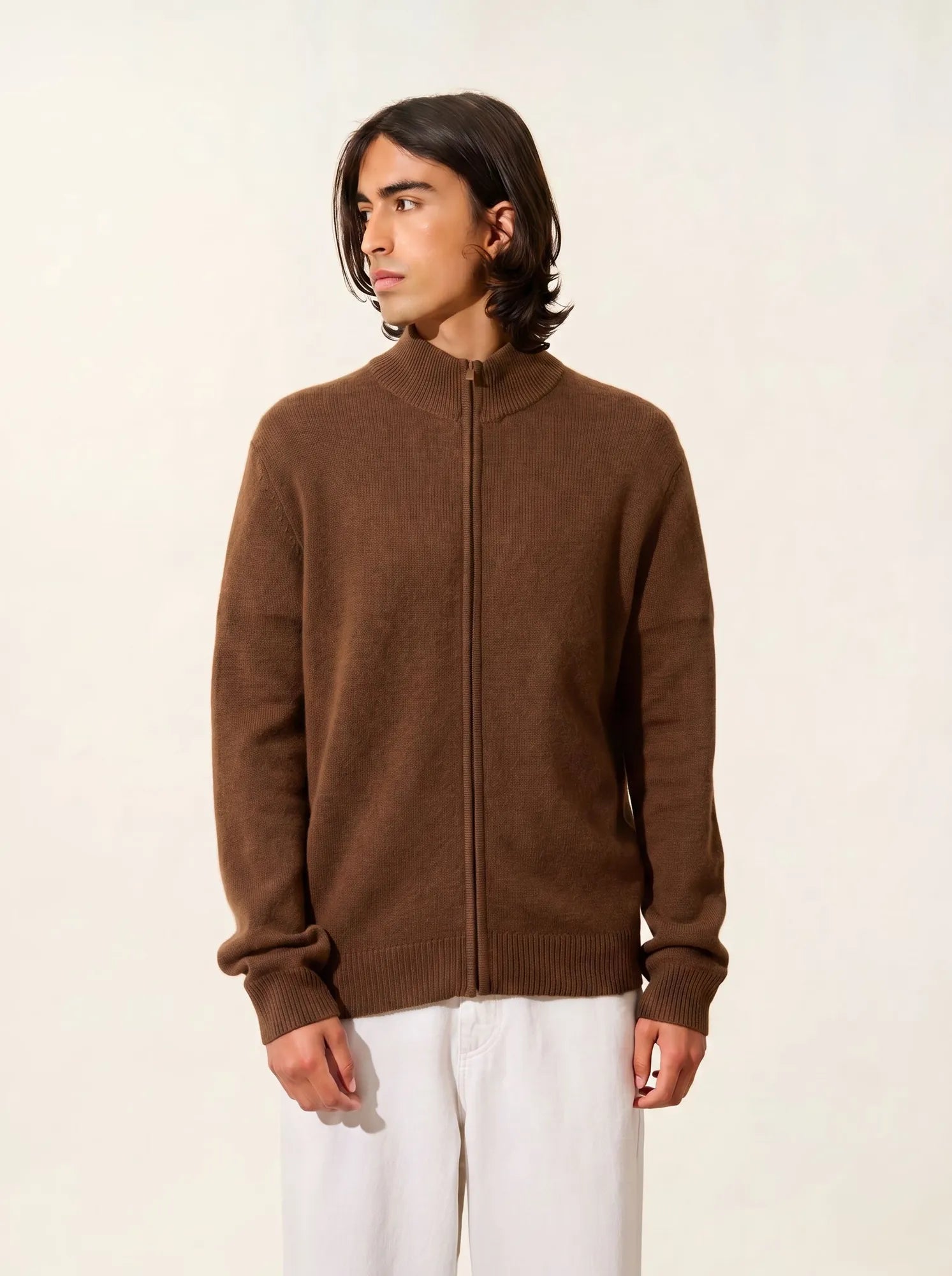 NAT Gilet Zippé Col Camionneur 4 Fils Noisette
