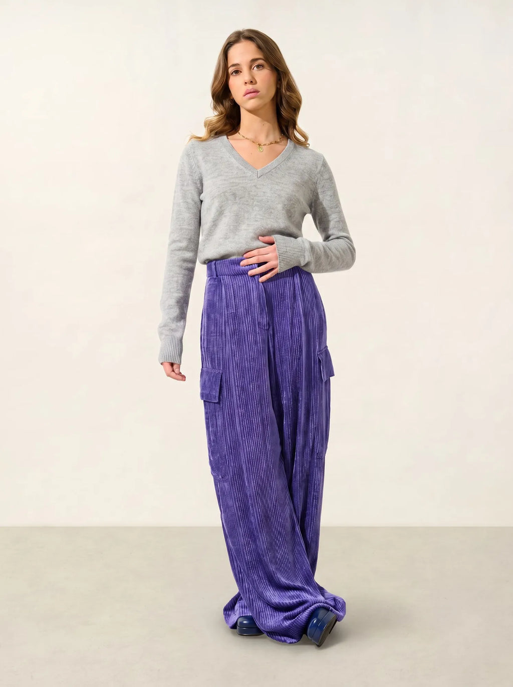 CHELSEA Pull Col V 4 Fils Glacier Chiné