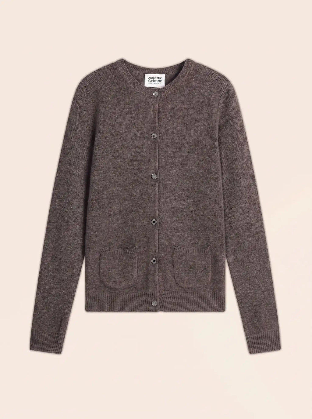 ELISE Cardigan Col Rond 4 Fils Taupe Chiné