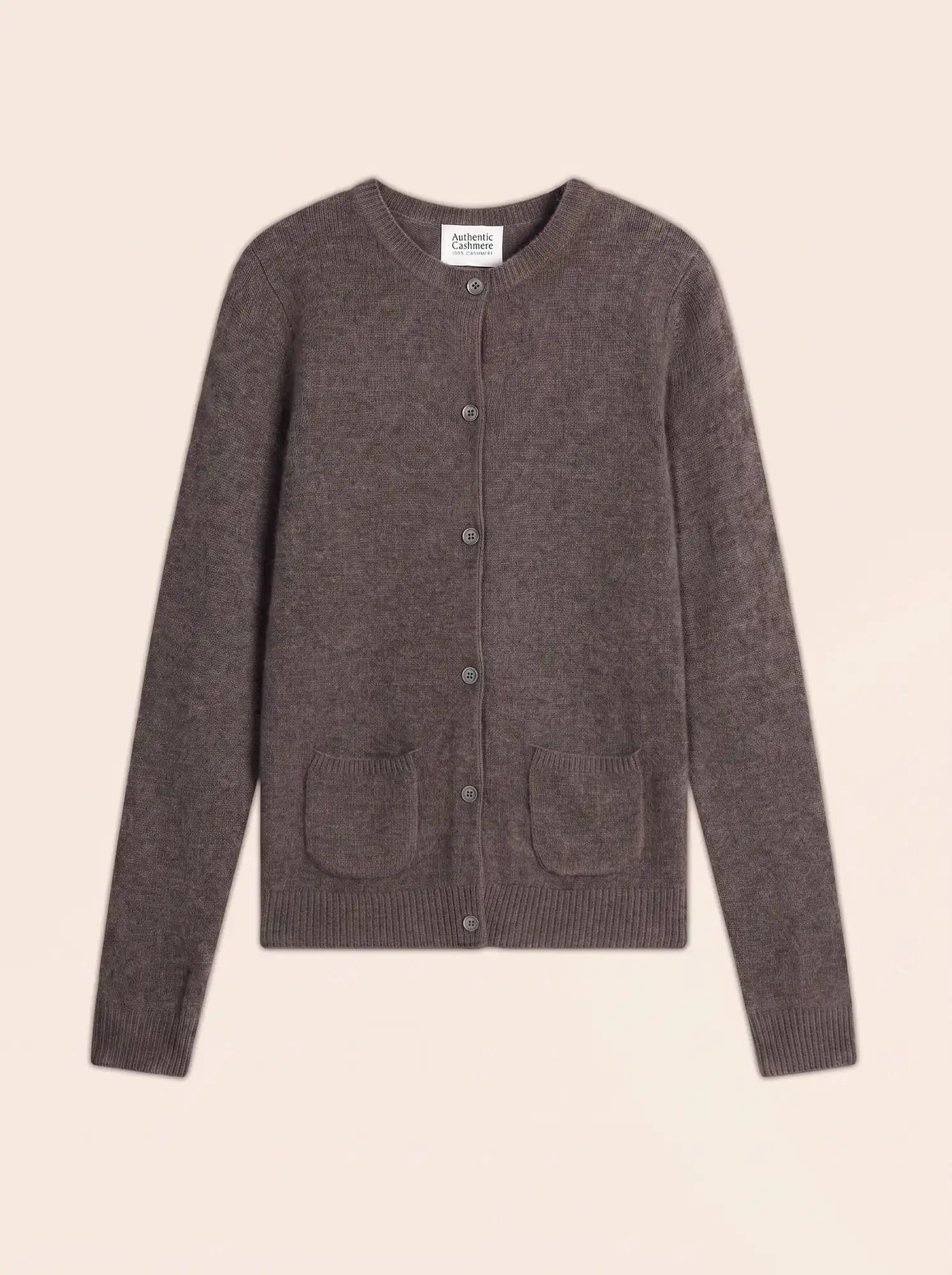 ELISE Cardigan Col Rond 4 Fils Taupe Chiné