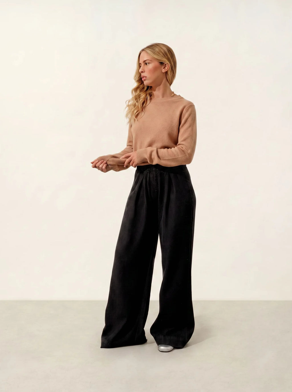 SYLOR Pull Col Rond 4 Fils Camel Chiné