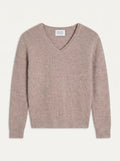 HERMES Pull Col V 4 Fils Taupe Clair Chiné