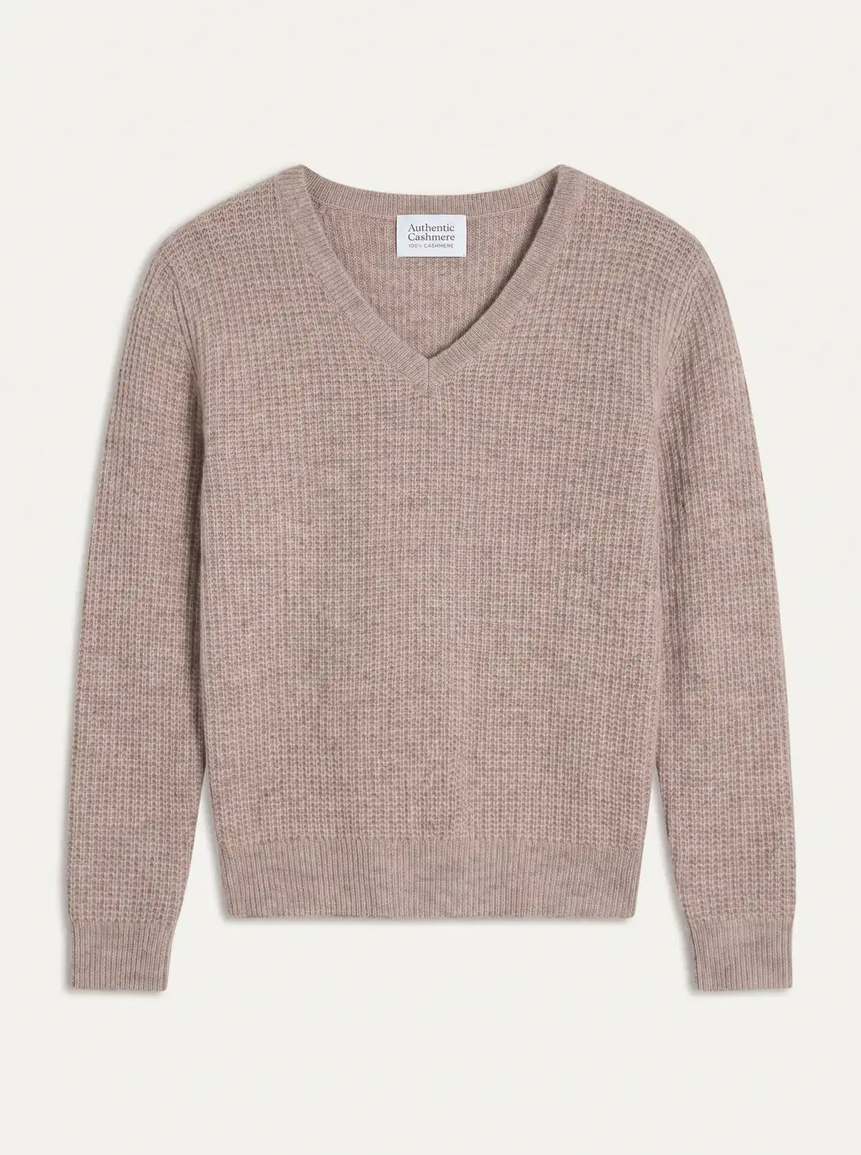 HERMES Pull Col V 4 Fils Taupe Clair Chiné