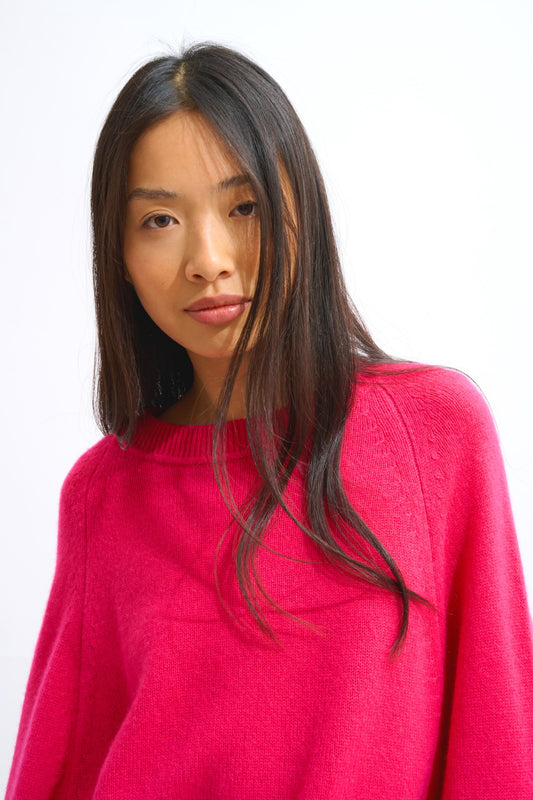 adoria pull col rond 4 fils fuchsia 100% cachemire
