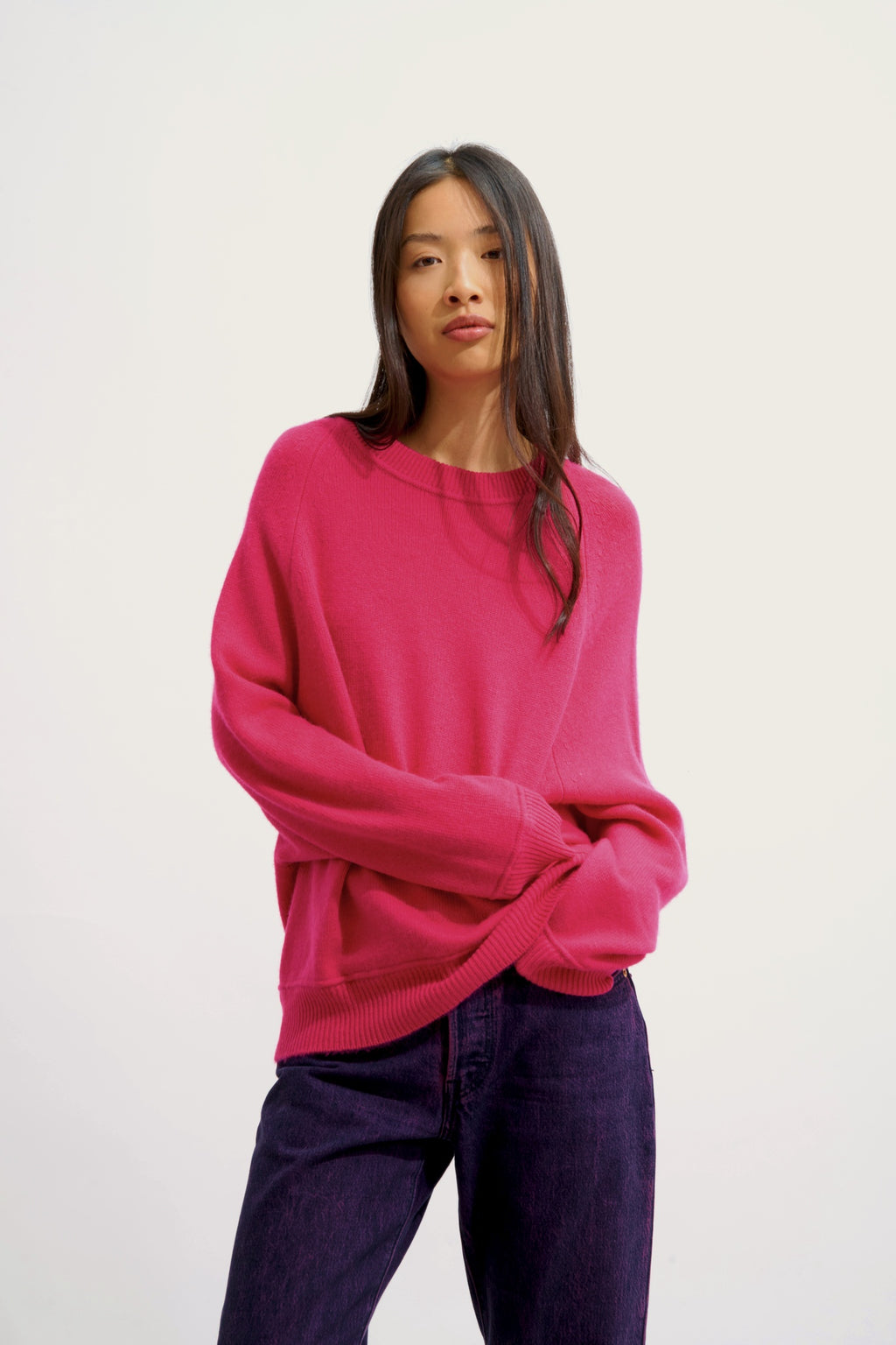 ADORIA pull col rond 4 fils fuchsia 100% cachemire