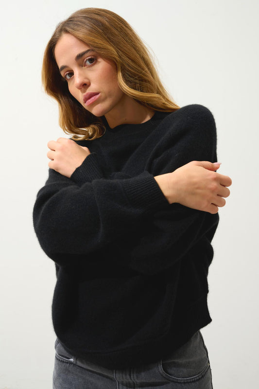 ADORIA Pullover mit Rundhalsausschnitt 4 Fäden schwarz 100% Kaschmir