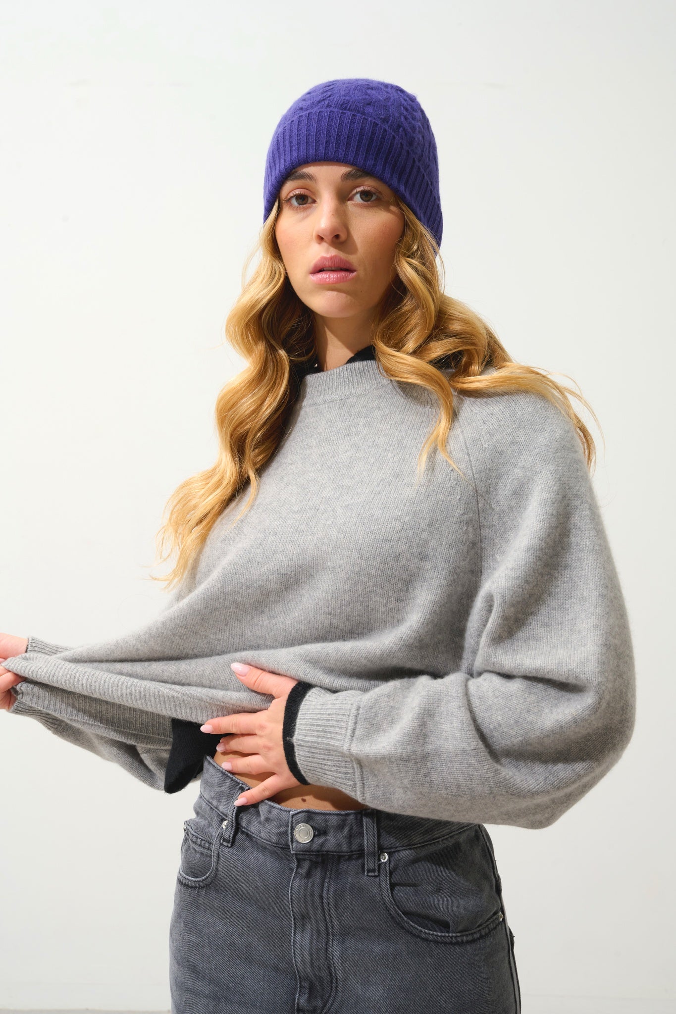 ADORIA pull col rond 4 fils nuage chiné 100% cachemire