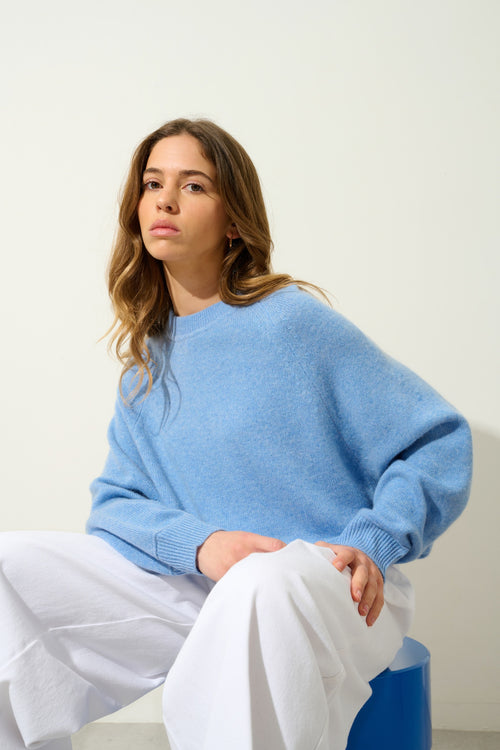 ADORIA pull col rond 4 fils sky 100% cachemire
