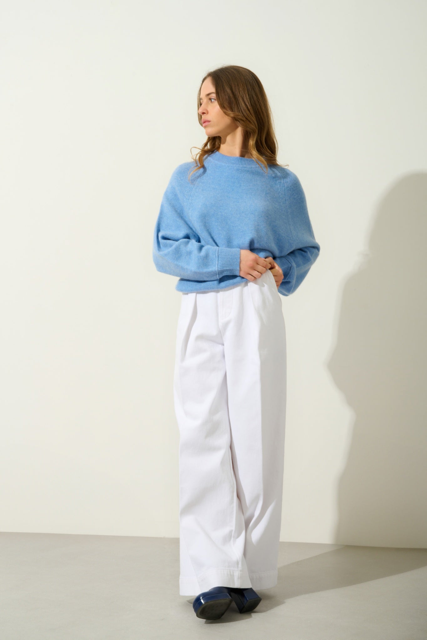 ADORIA pull col rond 4 fils sky 100% cachemire