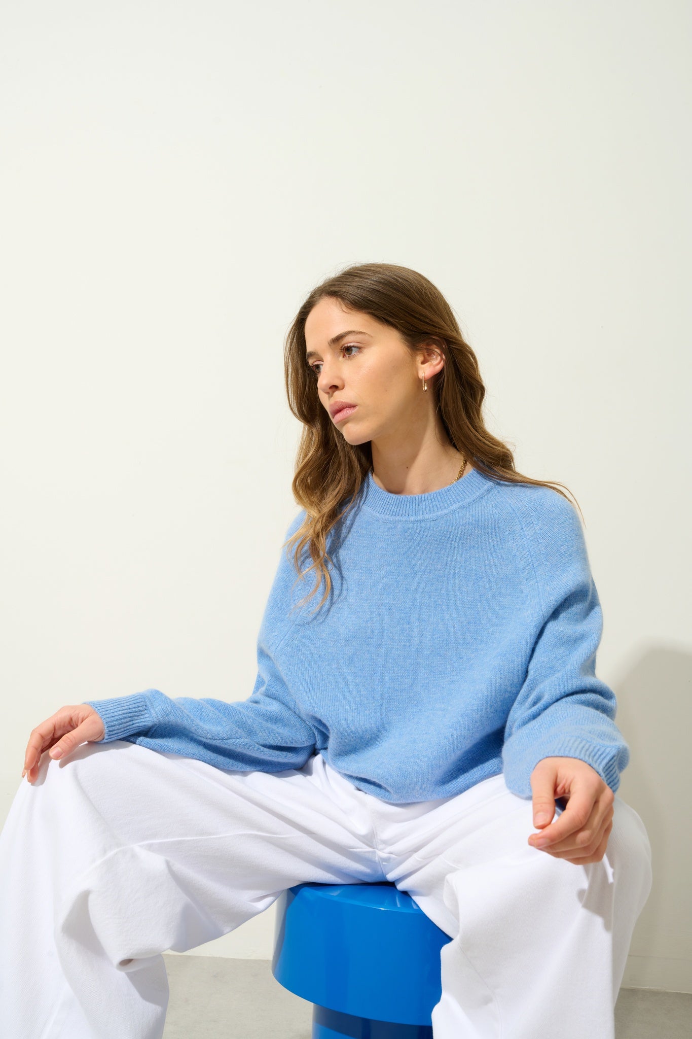 ADORIA pull col rond 4 fils sky 100% cachemire