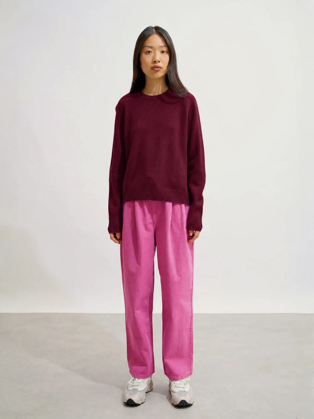 LORENA Pull Col Rond 4 Fils Bordeaux