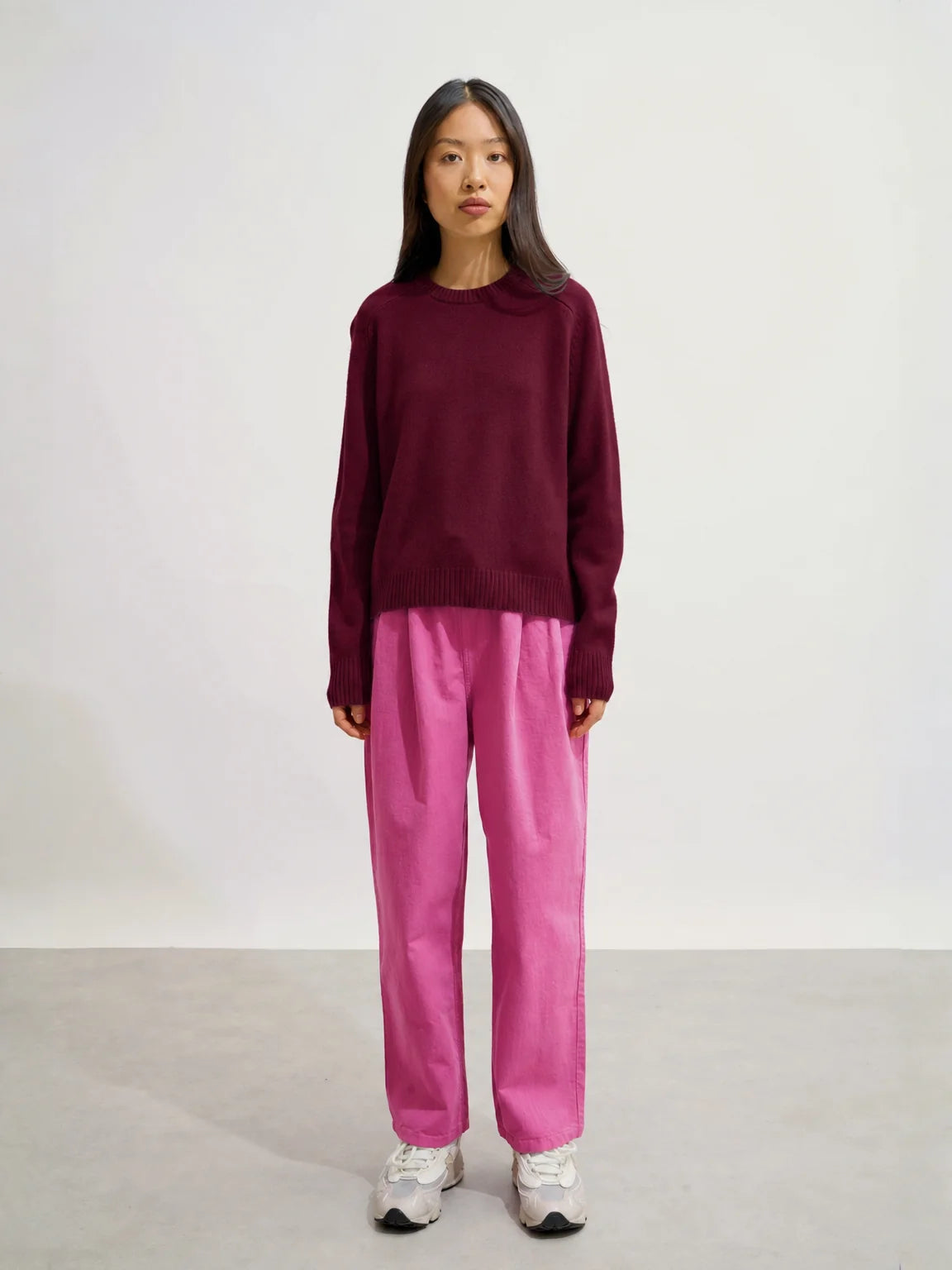 LORENA Pull Col Rond 4 Fils Bordeaux