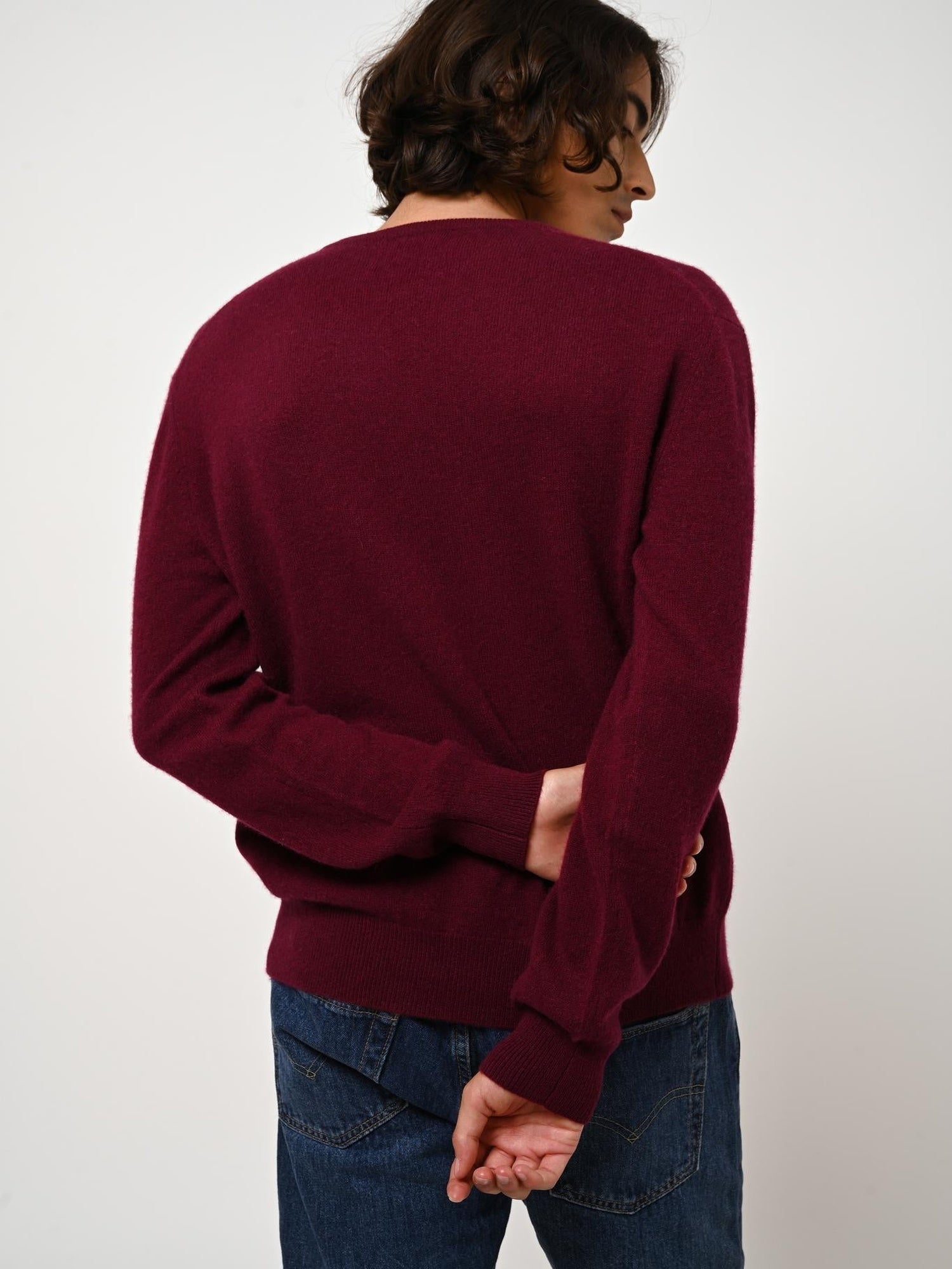 AIGLIÈRE pull col rond bordeaux 100% cachemire