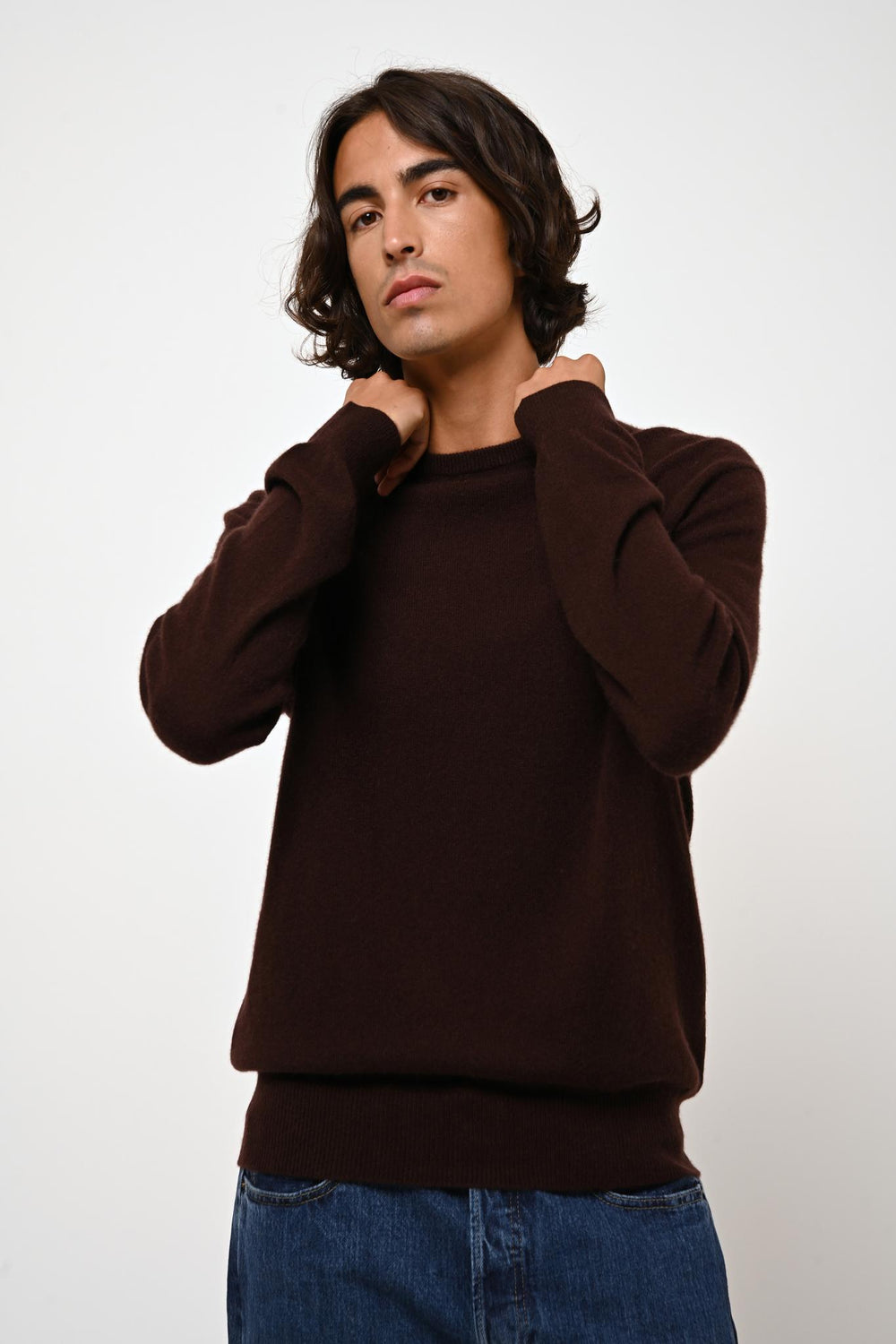 AIGLIÈRE pull col rond choco 100% cachemire